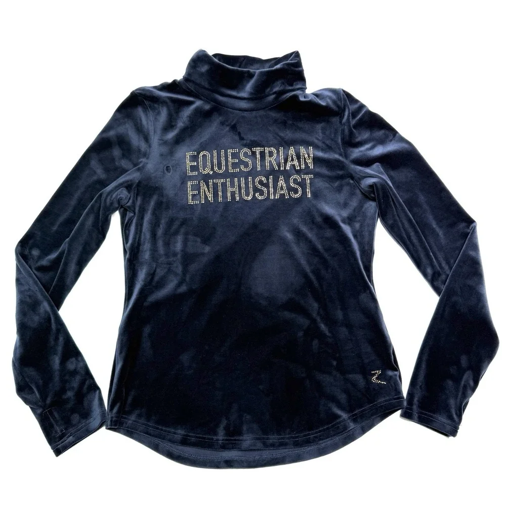 Horze Womens‎ Turtleneck Long Sleeved Lilia Velvet Shirt 10 Dark Navy Equestrian